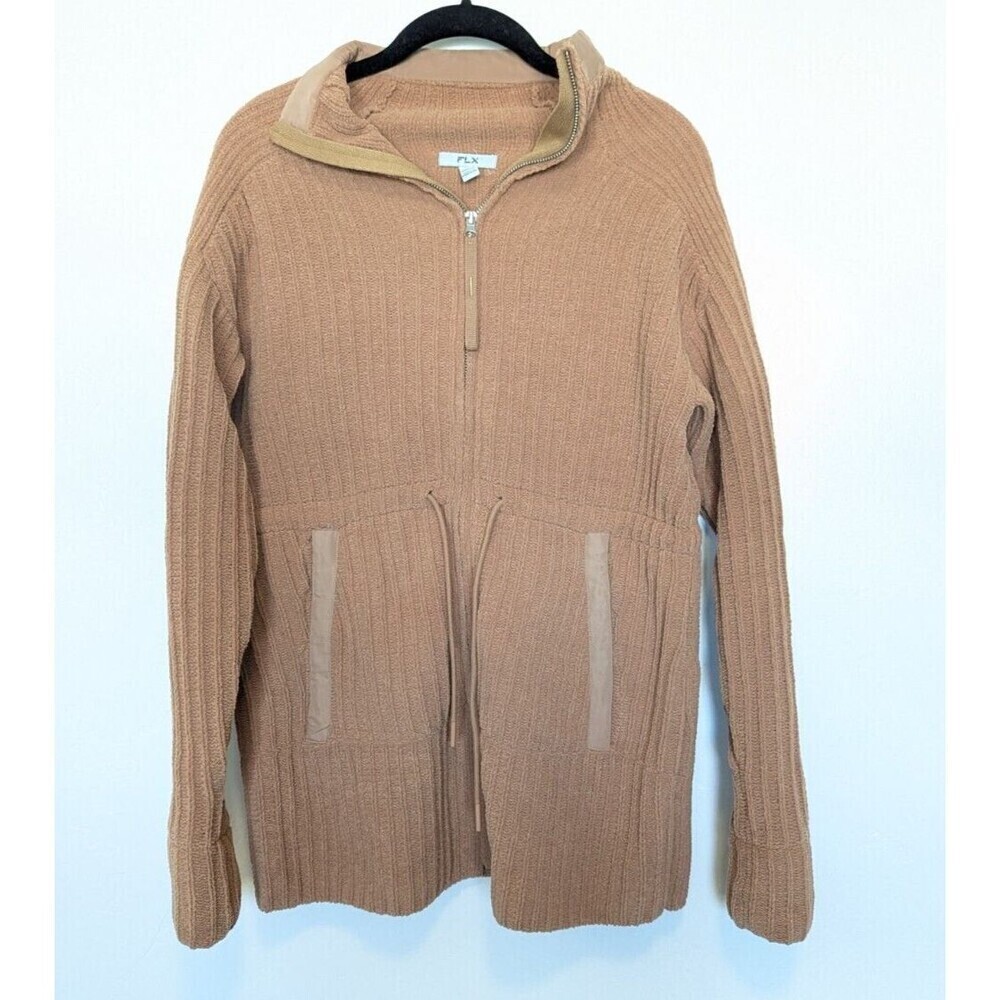 FLX Sweater Womens Extra Small Tan Mature Cardigan‎ Neutral Ribbed Casual Soft